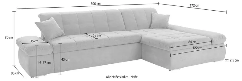 DOMO collection Ecksofa NMORIC XXL, 300x172x80cm, viel Platz, bequem, L-Form, wahlweise mit Bettfunktion und Armlehnverstellung, Orange, – Produktbild 6 von 8