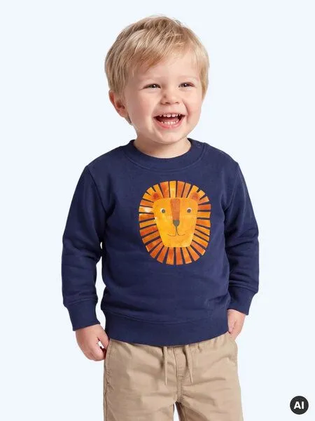 MelaDi Meladi Kinder Baby - Sweater aus Biobaumwolle - Löwe auf Navy Blue, Blau, – Produktbild 6 von 6