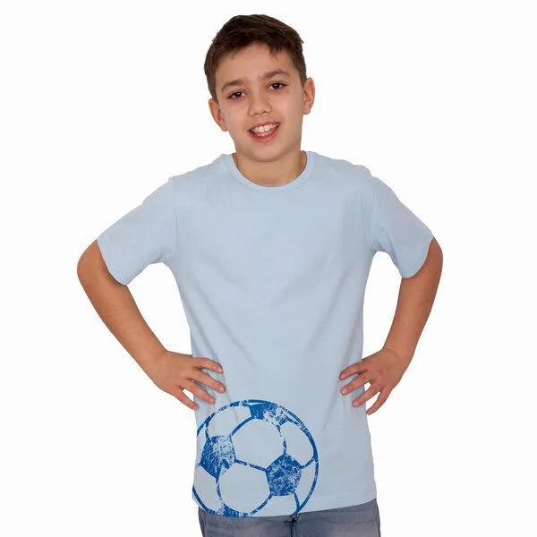 HANDGEDRUCKT HANDGEDRUCKT "Fußball" Unisex Kinder T-Shirt, Lightblue, – Produktbild 1 von 3