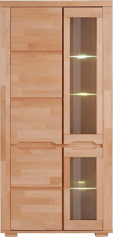 OTTO home Vitrine DENIS70, Wohnzimmer, viel Stauraum, verstellbaren Einlegeböden, geölt B/T/H:90/40/190cm, Front Kernbuche massivholz,10 Fächer, Grifflos, Braun, – Produktbild 2 von 5