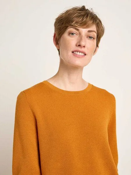 LANIUS LANIUS Struktur-Halbarmpullover aus Bio-Baumwolle, Mustard, – Produktbild 3 von 4