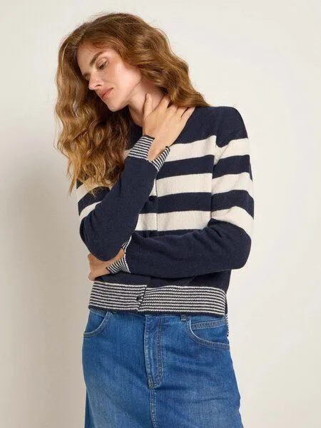 LANIUS LANIUS Boxy Strickjacke aus Bio-Schurwolle und Bio-Baumwolle, Midnight/off white, – Produktbild 3 von 4