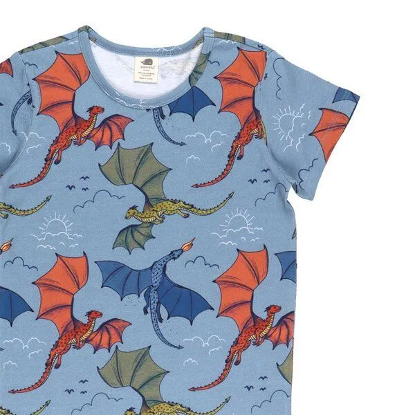 Walkiddy Kinder T-Shirt GOTS zertifiziert Bio-Baumwolle, Hellblau, Drachen-Muster, Walkiddy, Blau, – Produktbild 3 von 3