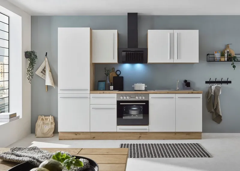 KOCHSTATION Küchenzeile KS-Florida mit 38mm starker Arbeitsplatte, Breite 270 cm, wahlweise mit E-Geräten, Soft-Close-Funktion, Weiß, – Produktbild 1 von 5