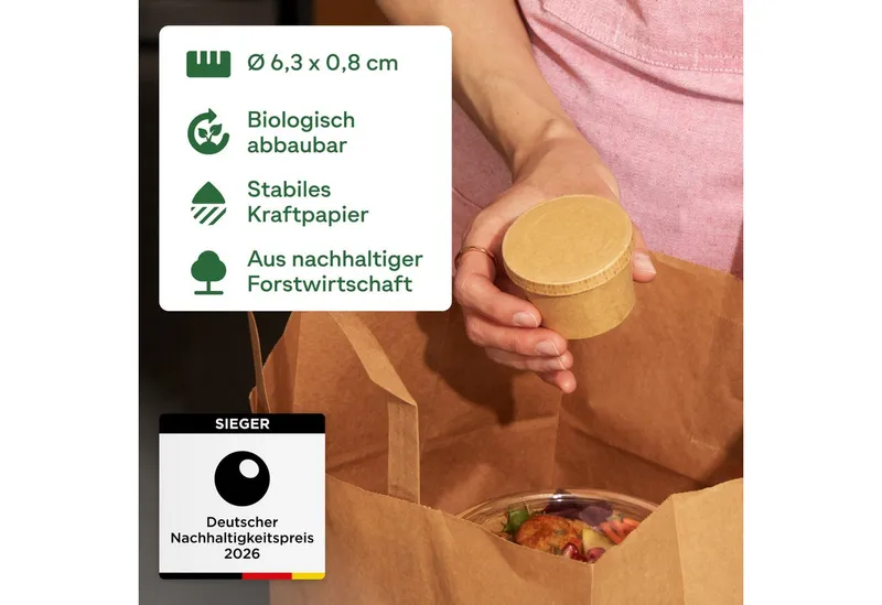 wisefood Einweggeschirr-Set 50-tlg., Bio-Pappdeckel für 40 ml Dipschale, (50-tlg), Papier, Braun, – Produktbild 4 von 5
