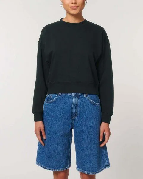 YTWOO YTWOO Kurz geschnittenes Damen Sweatshirt | Bio-Pullover | nachhaltig | fair produziert, Schwarz, – Produktbild 2 von 4