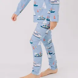 Walkiddy Walkiddy Leggings Hellblau Marine Adventures Schiffe-Allover Bio-Baumwolle GOTS – Produktbild 1 von 1