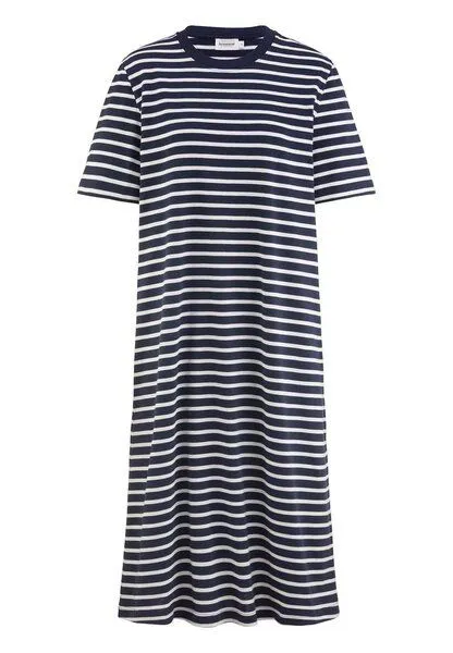 hessnatur hessnatur Streifen Heavy Jersey Slub Kleid Knielang Relaxed aus reiner Bio-Baumwolle, Marine, – Produktbild 3 von 4
