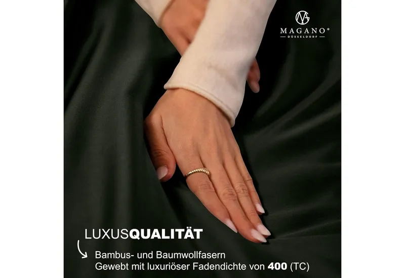 MAGANO Spannbettlaken Bambus & Baumwolle Satin, Luxus Bettlaken, Gummizug: rundum, 400 TC Luxusqualität, Hypoallergen, Thermoregulierend, Grün, – Produktbild 3 von 5