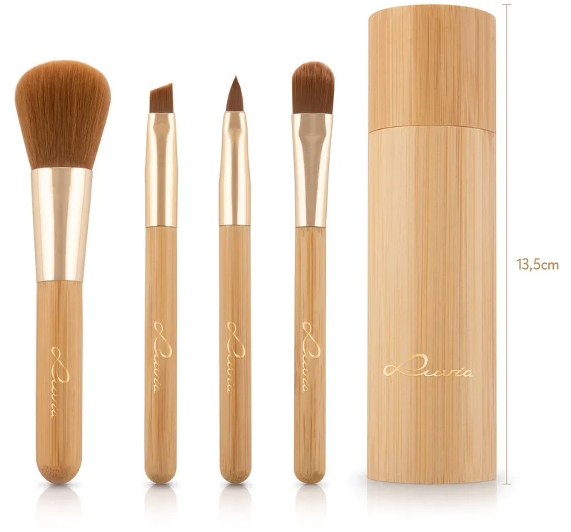 Luvia Cosmetics Kosmetikpinsel-Set TRAVEL BAMBOO, 4 tlg., 4 Pinsel aus Nurai-Haar, vegan, in Reisegröße, mit Pinselhalter., Braun, – Produktbild 1 von 5