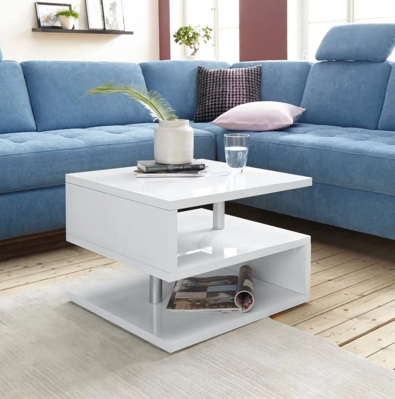 Home affaire Couchtisch ZETA- Kaffeetisch, Sofatisch, Wohnzimmertisch, Breite ca. 55 cm, Made in Italy, mit Ablagemöglichkeit, 55x55 cm, Weiß, – Produktbild 3 von 5