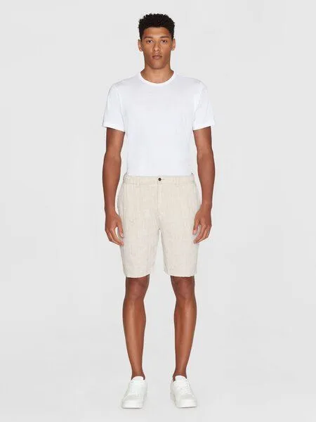 KnowledgeCotton Apparel KnowledgeCotton Apparel Herren Shorts "FIG loose linen shorts" Fischgrät - VEGAN, Light feather grey (beige), – Produktbild 2 von 3