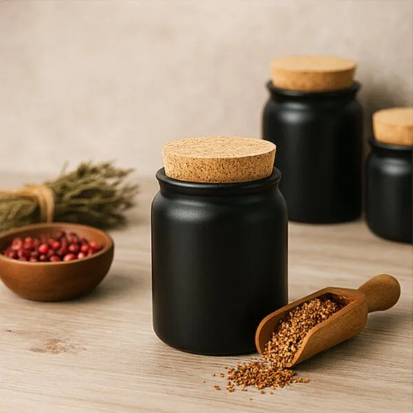 mikken mikken Gewürzdose Keramik 200 ml schwarz Gewürzglas aus Steingut mit Korkenverschluss – Produktbild 3 von 3