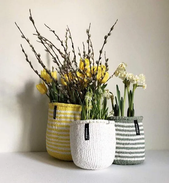 Mifuko Mifuko KIONDO Körbe XS - Sisal/Papier Aufbewahrungs- & Pflanzkorb, Stripes (grün), – Produktbild 3 von 4