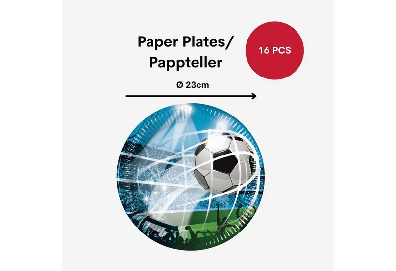 Procos Einweggeschirr-Set Fussball Partygeschirr Set 52-tlg Kindergeburtstag Football Teller, 16 Personen, Bunt, – Produktbild 4 von 5