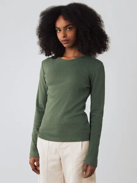 Honest Basics Honest Basics Damen Geripptes Langarmshirt aus Bio- und recycelter Baumwolle, Thymian, – Produktbild 4 von 4