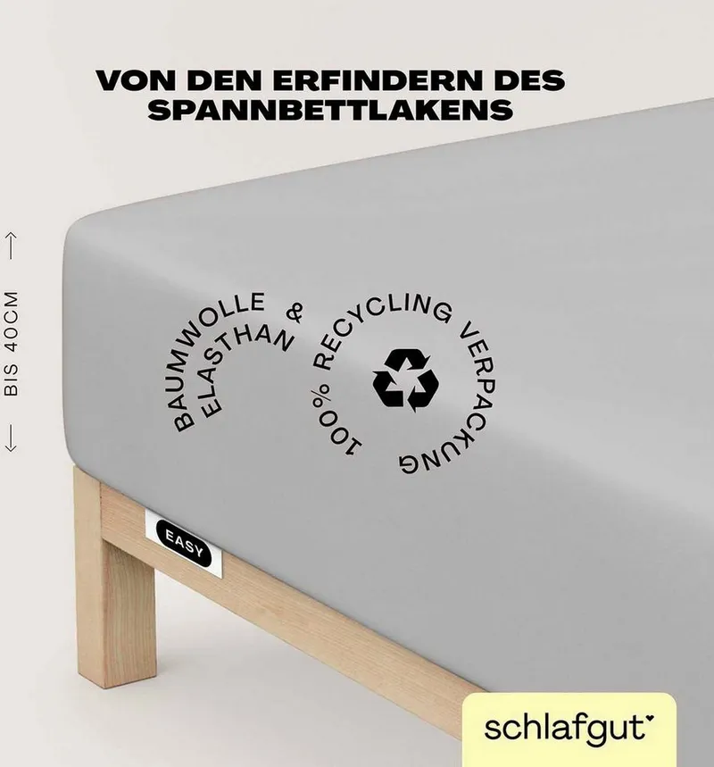 Schlafgut Schlafgut Spannbettlaken EASY Jersey Elasthan Boxspring, Jersey, Gummizug: rundum, (1 Stück), MADE IN GREEN by OEKO-TEX®, Grau, – Produktbild 2 von 5