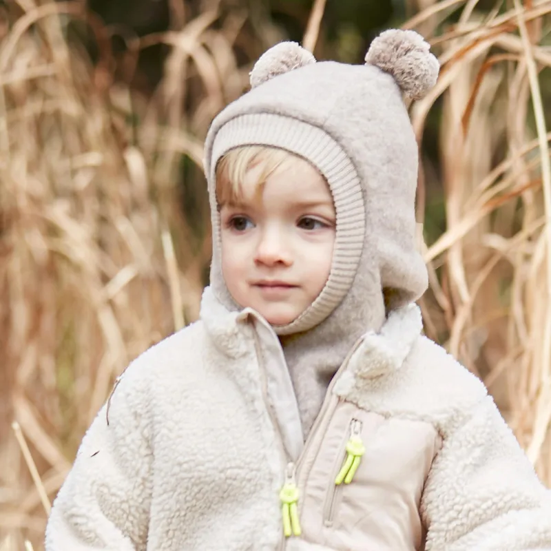 Maximo Maximo Wollfleece-Schlupfmütze mit Bommel, Beige, – Produktbild 3 von 3