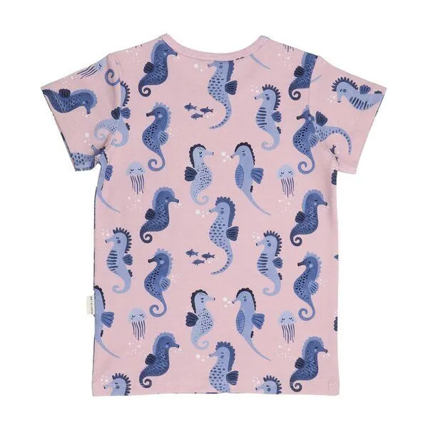 Walkiddy Kinder T-Shirt Bio-Baumwolle GOTS "Blue Seahorses" pink – veganes, fair produziertes Walkiddy Kindershirt mit Seepferdchen-Motiv für fröhliche Kids und empfindliche Haut, Pink, – Produktbild 3 von 3