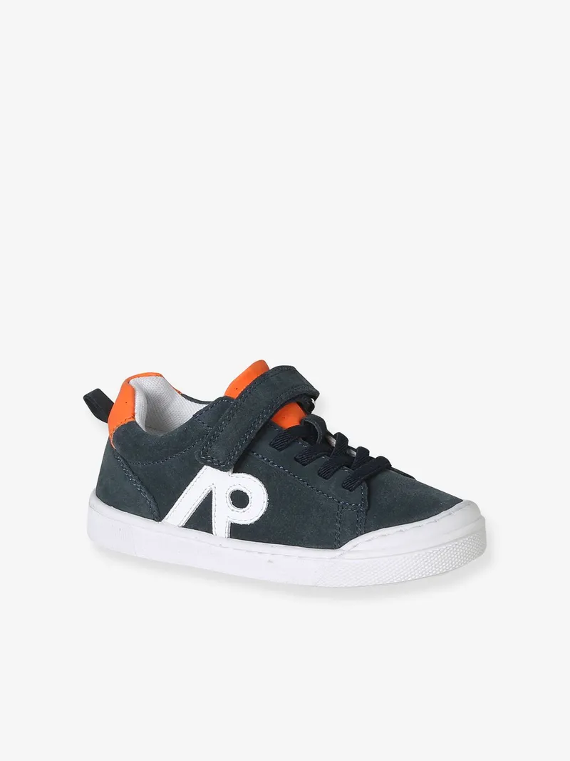 Vertbaudet Jungen Klett-Sneakers aus Leder mit elastischer Schnürung, Marine, – Produktbild 1 von 4