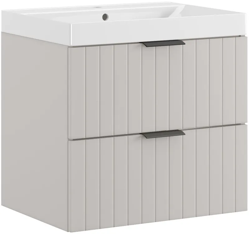 welltime Waschtisch HARMONY mit Waschbecken, Breite 60 oder 80cm, modernes Design, Schrank mit 2 Schubladen, Soft-Close-Function, Paneeloptik, Beige, – Produktbild 2 von 5