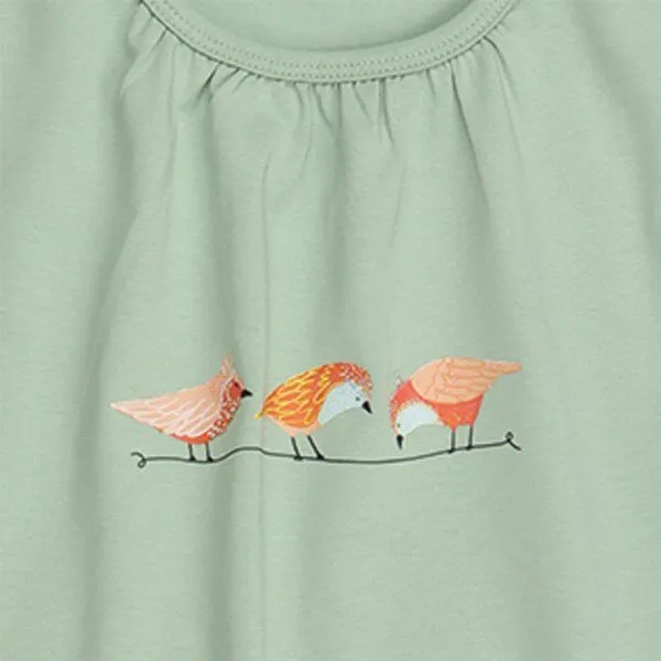 Walkiddy Kinder Nachthemd Bio-Baumwolle GOTS Pinky Birds Grün von Walkiddy, langes Schlafkleid mit Vogelprint, weich, atmungsaktiv, nachhaltig, ideal für erholsame Nächte empfindlicher Kinderhaut – Produktbild 2 von 3