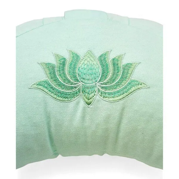 BAGHI BAGHI Meditationskissen Halbmond Lotus Bestickung - aus Bio-Baumwolle kbA Sitzhöhe 14 cm, Pistazie, – Produktbild 3 von 4