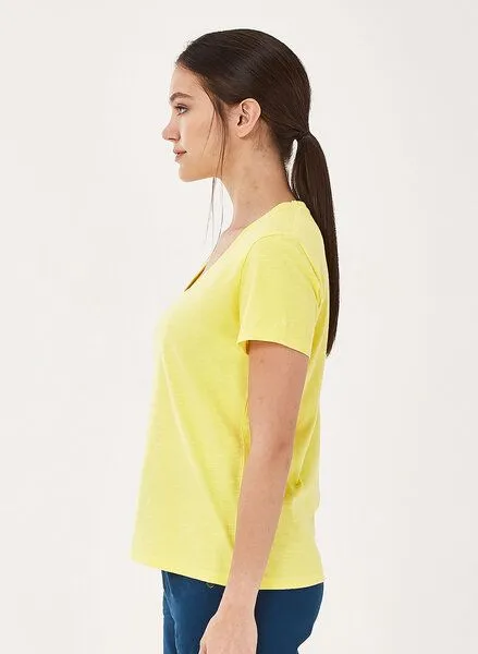 ORGANICATION ORGANICATION Basic T-Shirt aus Bio-Baumwolle mit V-Ausschnitt, Lemonade, – Produktbild 3 von 4