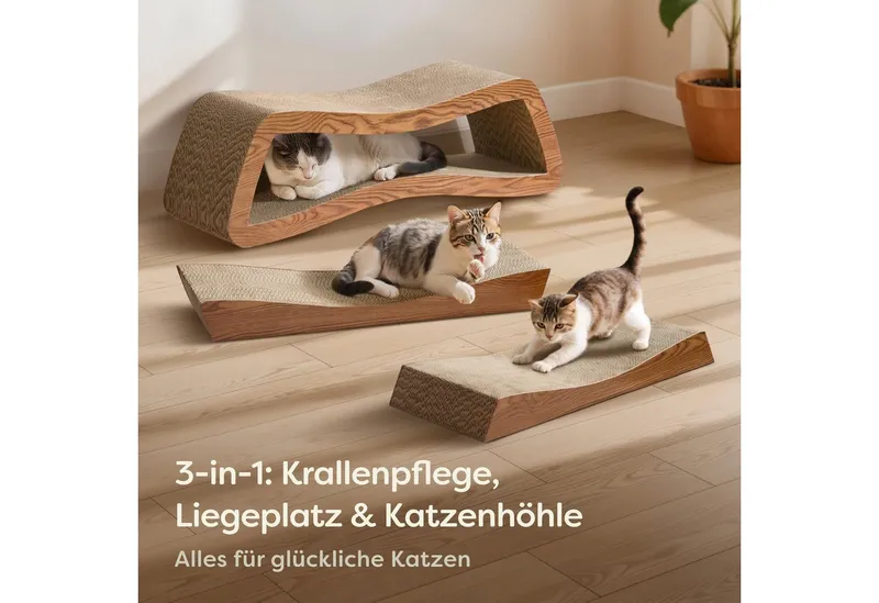 Knupis Kratzbrett Knupis Kratzmöbel Mountain – 3-teilig XXL 75cm Kratzfest FSC, (Set, 3-tlg., 3-teiliges Kratzbrett-Set), Krallenpflege – Bis zu 2 Jahre Kratzspaß – Platzsparend – FSC-Siegel, Braun, – Produktbild 2 von 5