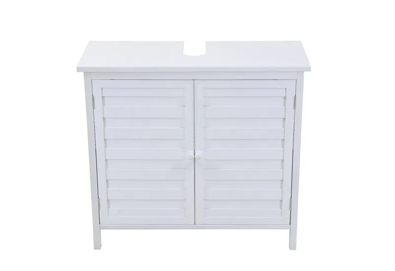 SVITA Waschbeckenunterschrank BAMBUS, Siphonausschnitt, 2 Türen, Magnetverschluss, Ablage, Farbwahl Badezimmerschrank, Bambus, Weiß, 67 x 28 x 60 cm, Weiß, – Produktbild 4 von 5