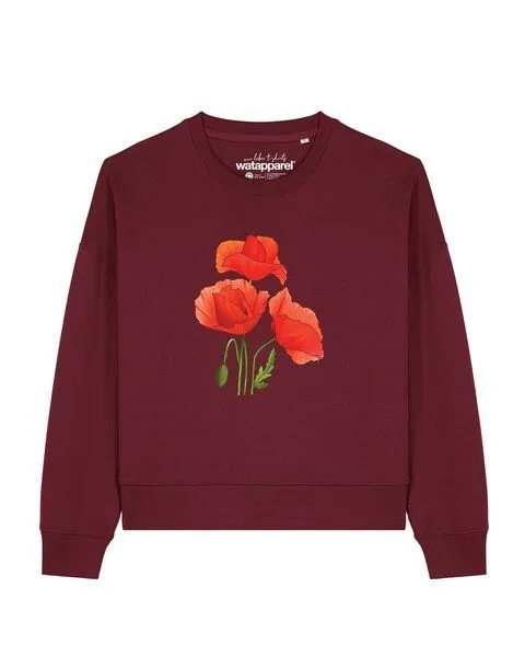 watapparel watapparel Sweatshirt Frauen Poppy Flowers, Burgundy, – Produktbild 1 von 2