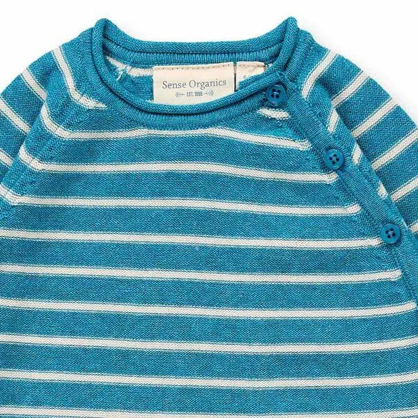 Sense Organics Sense Organics Baby Strick-Wickeljacke, Modell P. PICASSO, Helles türkis-creme geringelt, – Produktbild 2 von 3