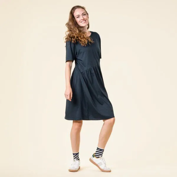 Living Crafts Living Crafts Bio-Damen-Midi-Kleid "ONIKA" mit Rundhalsausschnitt, Ink blue, – Produktbild 3 von 6