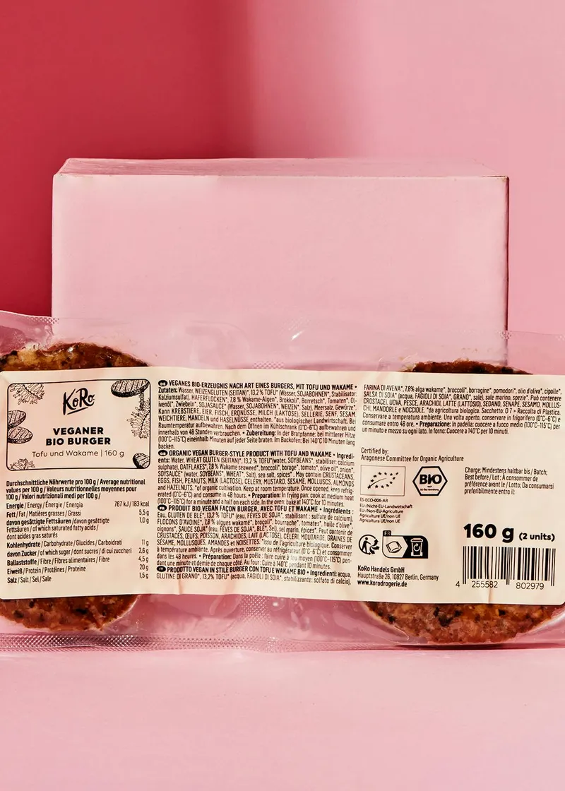 KoRo Veganer Bio Burger Tofu und Wakame 12 x 160 g – Produktbild 3 von 5