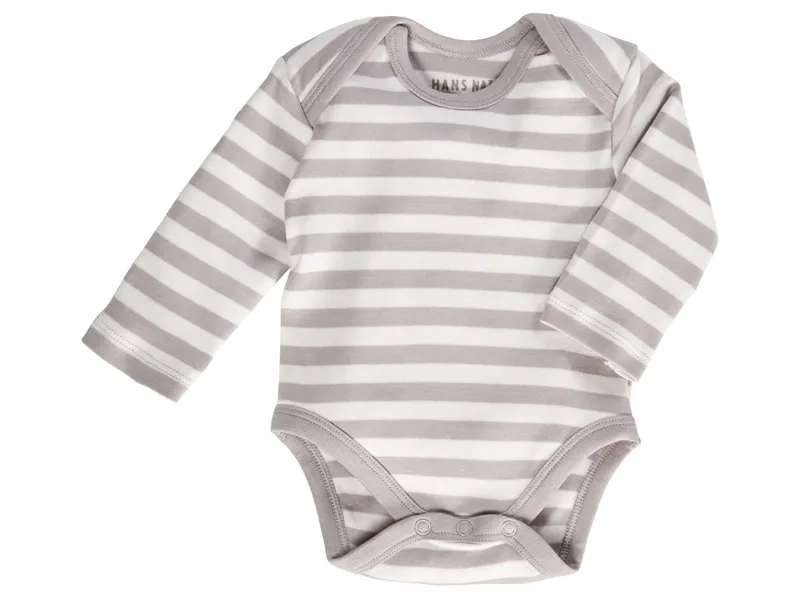 HANS NATUR Baby Langarmbody Bio-Baumwolle grau-off white Gr.86/92, Mehrfarbig, – Produktbild 1 von 2