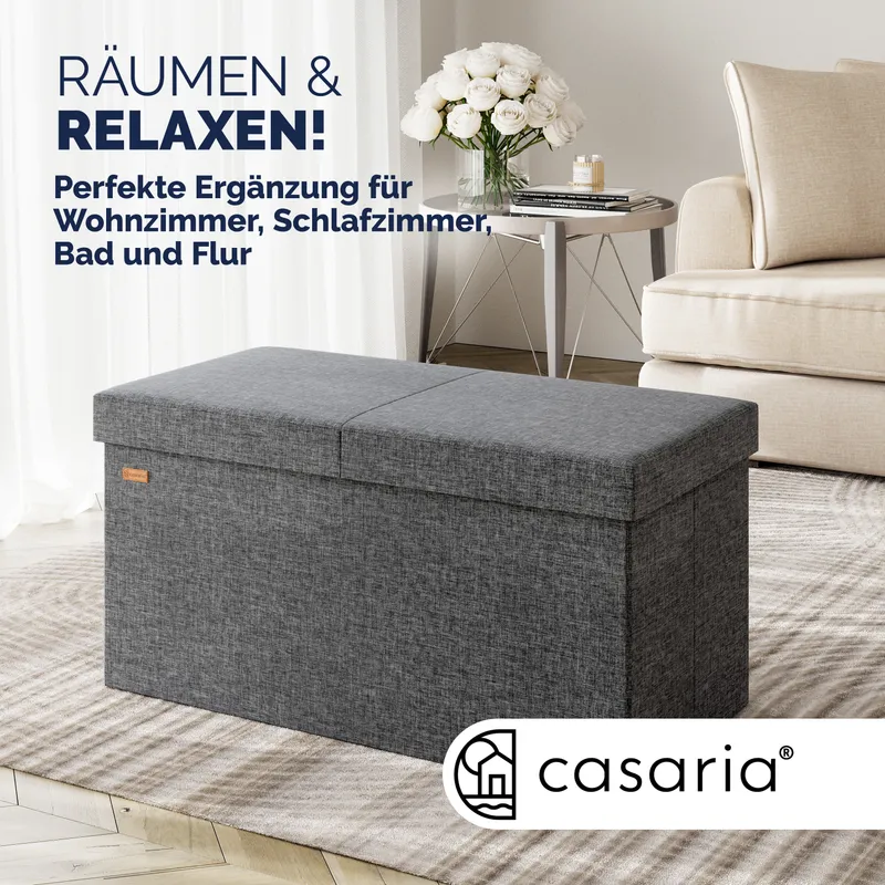 Casaria® Sitzbank Dunkelgrau 80x40x40cm mit Stauraum faltbar, Grau, – Produktbild 2 von 2