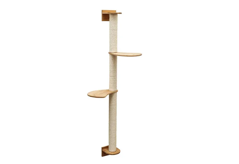 eyepower Kratzbaum zur Wandmontage-130 cm Wandkratzbaum für Katzen mit 2 Bambus Plateaus, Sistammstamm Wand - Katzenkratzbaum platzsparend - Kletterwand Katze, Beige, – Produktbild 1 von 5