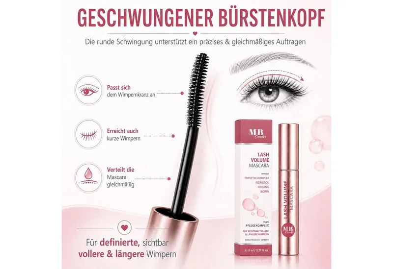 Medical Beauty Cosmetics Mascara Schwarz mit Serumeffekt - Lash Volume Wimperntusche, 8 ml, pflegend mit Tripeptid-Komplex & Biotin für lange Wimpern – Produktbild 3 von 5
