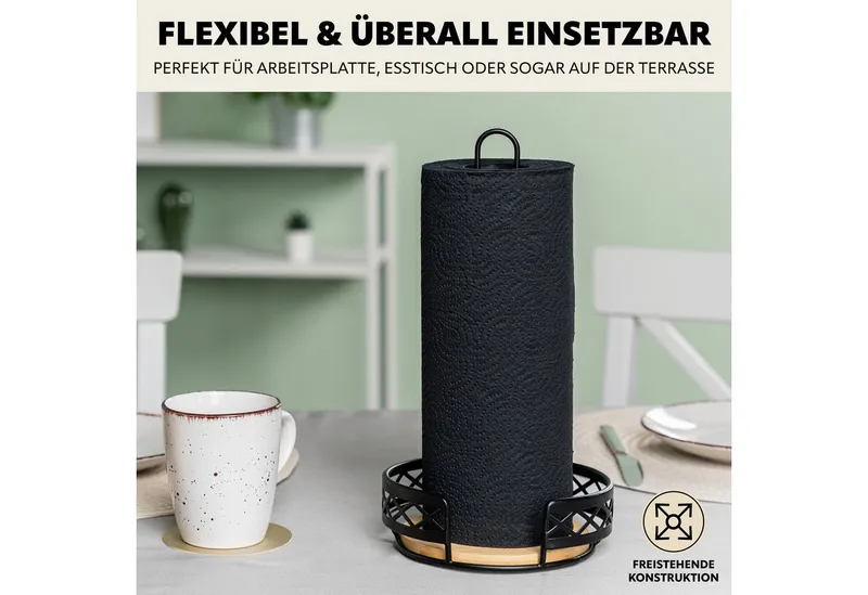 bremermann Küchenrollenhalter Küchenrollenhalter aus Bambus und schwarzem Metall, freistehend, (1-St), Schwarz, – Produktbild 3 von 5