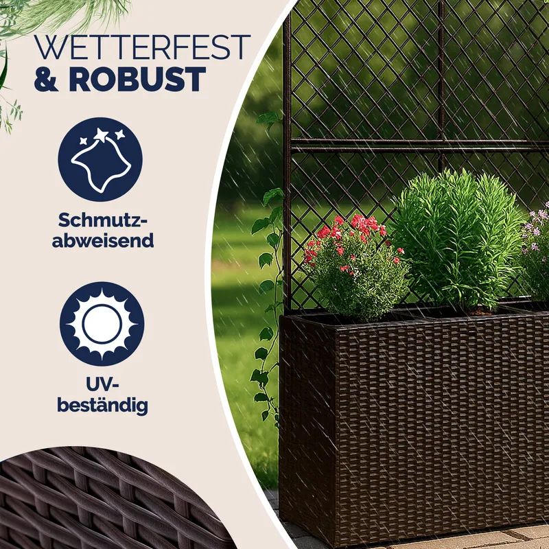 Casaria® Polyrattan Blumenkasten mit Rankgitter Braun, Braun, – Produktbild 2 von 2
