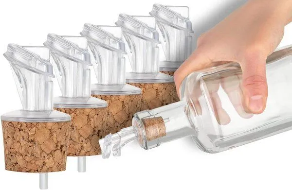 Kork-Deko Kork-Deko 5er-Pack Kunststoff-Ausgießer mit Kork-Stopfen | breit | geeignet für Öl, Essig, Spirituosen oder Liköre – Produktbild 3 von 4