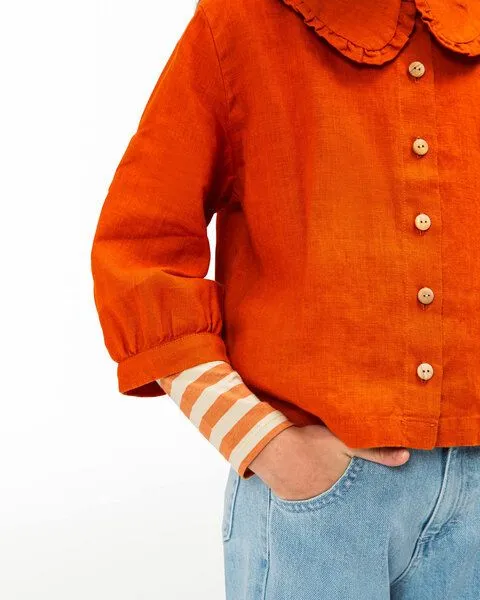 MATONA Matona Einzigartige Leinenbluse mit romantischem Rüschenkragen für Kinder / Vintage Collar Blouse, Squash, – Produktbild 3 von 4