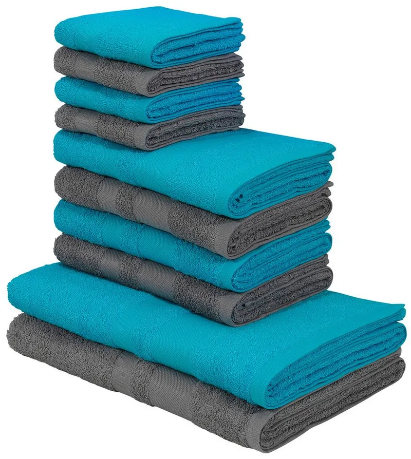 OTTO home Handtuch Set Vanessa, 10-tlg Handtuch-Set, weich, in Standard- und Premium-Qualität, Walkfrottee (Set, 10-St), 100% Baumwolle, Duschtücher, Handtücher, Gästetücher, mit Bordüre, Grau, – Produktbild 7 von 8