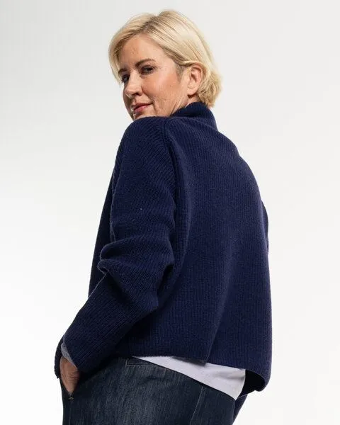 Alma & Lovis Alma & Lovis Zip-Strickjacke aus Kaschmir und Wolle, Dunkelblau, – Produktbild 4 von 4