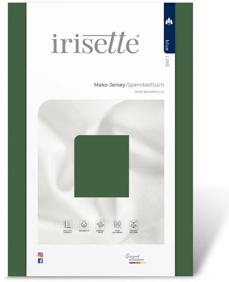 irisette irisette Spannbettlaken Jupiter 8, Mako-Jersey, Gummizug: rundum, (1 Stück), aus Baumwolle, für Matratzen bis 25 cm Höhe, Bettlaken, Spannbetttuch, Grün, – Produktbild 8 von 8