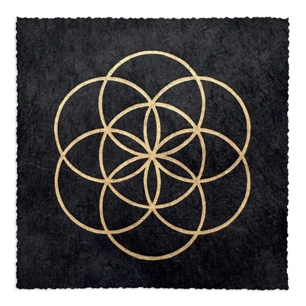 Veskor Cassiopeia Veskor Cassiopeia SAMEN DES LEBENS Heilige Geometrie Linoldruck | 16 × 16 cm | Gold auf Schwarz – Produktbild 1 von 4