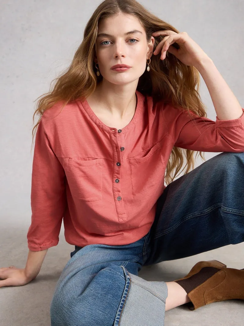 White Stuff Langarmshirt Beth mit 3/4-Ärmeln - 50, Mittelrosa, – Produktbild 1 von 4