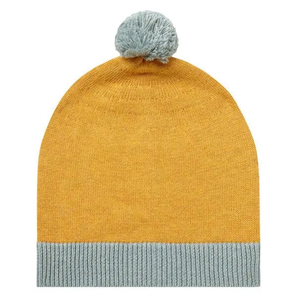 Sense Organics & friends in cooperation with GARY MASH Sense Organics & friends in cooperation with GARY MASH Kindermütze mit Bommel, Senfgelb-aqua, – Produktbild 1 von 3