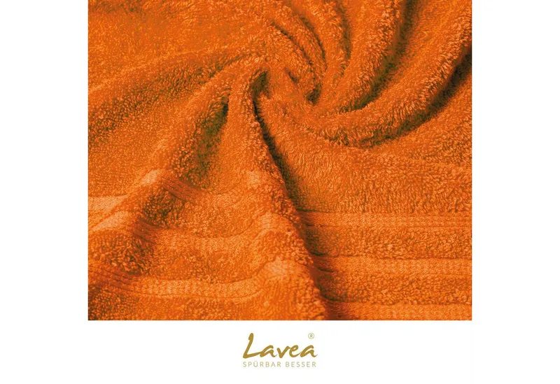 Lavea Handtücher Bali Handtuch 50x100 cm, Sporthandtuch, Fitness-Handtuch, Weiches Bio-Baumwollfrottee (1-St), pflegeleicht, GOTS-zertifiziert, extra saugstark mit 500g/m², Orange, – Produktbild 4 von 4