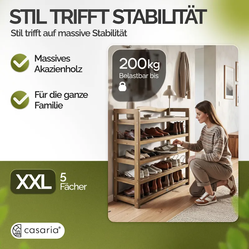 Casaria® Schuhregal Akazienholz 95x26x82cm, Braun, – Produktbild 2 von 2